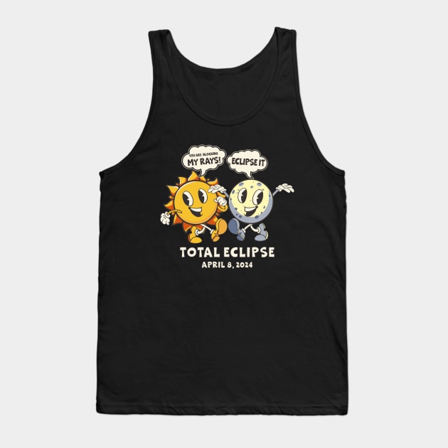 Funny Total Solar Eclipse USA April 8, 2024 Retro Cartoon Sun And Moon Tank Top by FloraLi